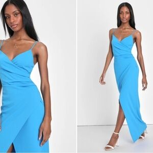 LULU's Sexy Elegant Cocktail Wedding Prom Formal Event Cobalt Blue Maxi Dress